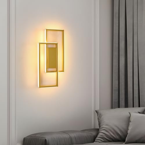 Goeco Applique LED Parete Interno Oro, 28W Lampada da Parete Moderna dal Design Quadrato, Bianco Caldo 3000K Illuminazione da parete in Alluminio per Soggiorno, Camera da Letto, Corridoio