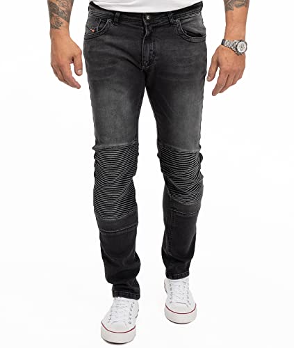 Rock Creek Herren Jeans Slim Fit Stretch Jeans Männerhose Herrenjeans Denim Hosen Herrenhose Bikerhose Stonewashed RC-2185 Schwarz W40 L34