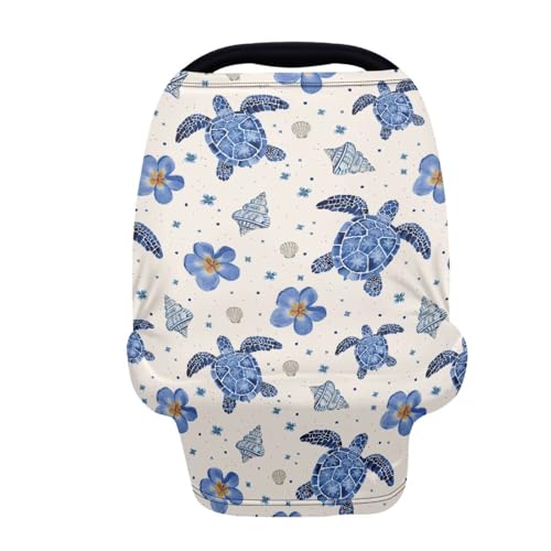 Image of Sea Turtle Car Seat Cover Baby Infant Car Seat Canopy Baby Girl Boy, Cozy & Windproof Newborn Carseat Covers Stroller Cover