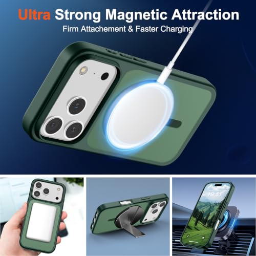 Image of SUPFINE Magnetic for iPhone 17 Pro Case with Screen Protector (Compatible with MagSafe)(Military Grade Drop Protection) Translucent Matte Phone Cover,Forest Green