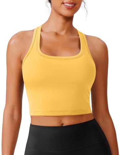 Image of PINSPARK Sports Bra Longline Racerback Tank Tops for Women Padded Workout Yoga Top