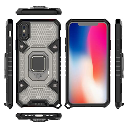 Image of Thermoplastic Polyurethane Tough Armor Bumper Back Case Cover For iPhone Xs|Ring Holder & Kickstand In-Built|360 Degree Protection Back Case Cover For iPhone Xs (Black)