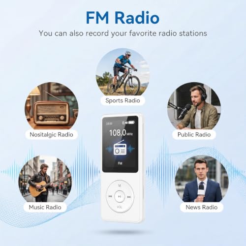Image of TMY 128GB Mini MP3 Music Player with Bluetooth 5.4 & Voice Control Earphones, Video Playback,Pocket-Sized MP3 Player for Music,Voice Recording,FM Radio (TMYP29)