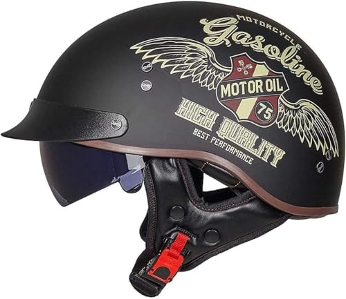 VVPEC Casque Moto Demi Casque Bol Casque Moto Vintage Casque Jet pour Moto Casque Scooter Homme ECE Homologué Pilote Jet Casque Personnalité Casque de Moto(7,M(57~58CM))