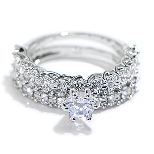 925 Sterling Silver Shiny Full Diamond Gemstone Ring Cubic Zirconia Rings CZ Diamond Ring Double Ring Eternity Engagement Wedding Band Ring for Women (US Code 8)2