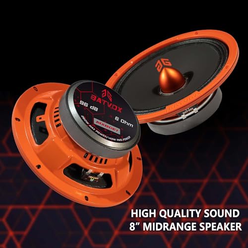Image of MX80E1 Loudspeaker 8 Inch Midrange 560 Watts 6 Ohms Orange Bullet, Premium Quality Audio Door Speakers for Car or Truck Stereo Sound System, Orange (2 Speakers)