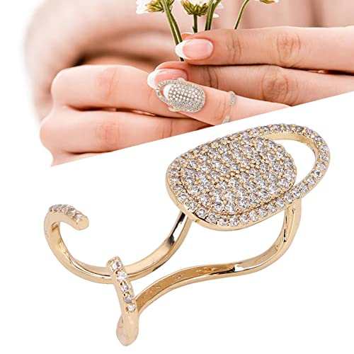ZJchao Rhinestone Fingernail Ring, Nail Art Decoration Cover for Parties Jewelry Gift (Golden), 3cm x 1.5cm - Image 4
