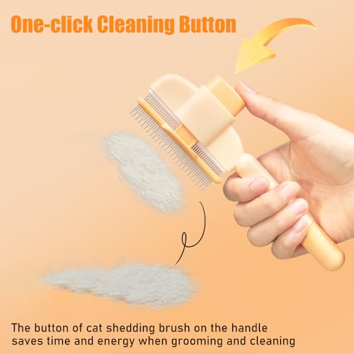 Image of Marchul Cat Comb with Release Button, Cat Grooming Comb with Long and Short Stainless Steel Metal Round Teeth, Pet Comb Brush for Removing Matted Fur, Knots & Loose Fur for Dogs and Cats(Yellow)