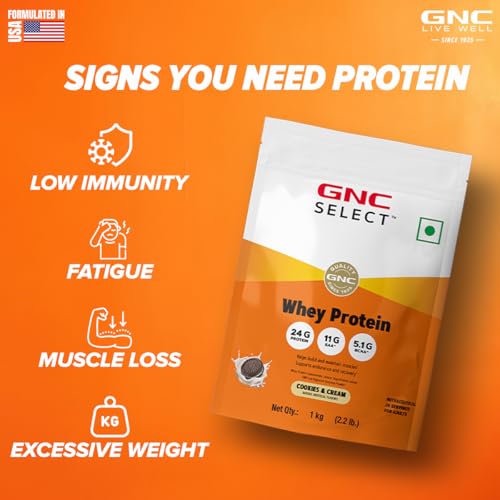 Image of GNC Whey Protein Blend With Free Shaker | 2.2 LBS (1KG) | Cookie and Cream |24 Gm Protein| Digestive Enzyme | Faster Muscle Recovery | Boosts Strength & Endurance | Builds Lean Muscles | USA Imported