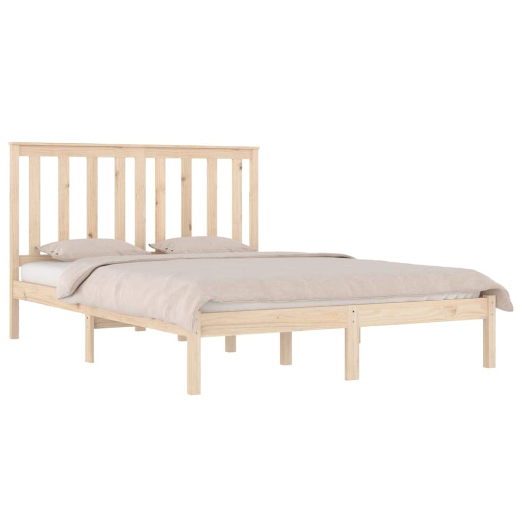 Lite sosnowe drewno klasyczna rustykalna brąz 135x190 cm | Rama łóżka lite drewno sosnowe 135x190 cm podwójna stabilna drewniana rama z wezgłowiem