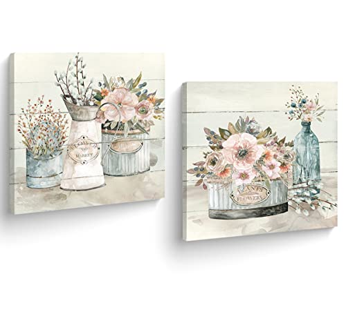 La Mejor Selección de Litografías los mejores 5. 46 Arte Cubiko Set de 2 cuadros floreros vintage rosa decoración baño, cocina, recámara canvas impreso