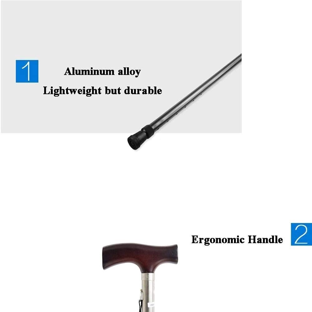 Laska-drewniany ergonomiczny uchwyt 9 regulowana wysokość, z antypoślizgową podstawą Heavy Duty Safety Walking Rollator, kule mobilności dla starszych mężczyzn, kobiet, osób niepełnosprawnych w