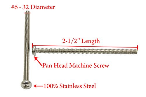 #6-32 X 2-1/2" Stainless Pan Head Phillips Machine Screw (50 Pc) 18-8 (304) Stainless Steel Screws By Bolt Dropper #TOP1
