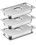 QinyOulhause Panierschalen Set 3-teilig GN 1/3 Edelstahlbehälter mit Deckel 32,5 x 17,5 x 6,5 cm – Stapelbare Behälter für Panieren Marinieren von Fleisch Fisch und Obst