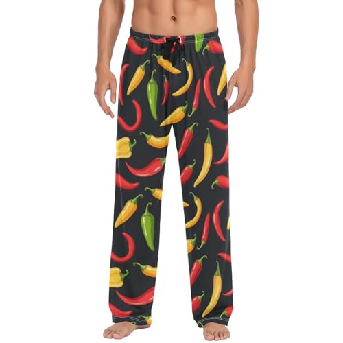 Yellow Red Hot Chili Peppers Pajama Pants Green Spicy Men's Pajama Bottoms Lounge Sleepwear PJs Lightweight Sleep Pants L