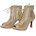 Suwequest Ballroom Dance Shoes Tango Pole Latin Dance Shoes Women Mesh High Heels Sandals 9cm 40
