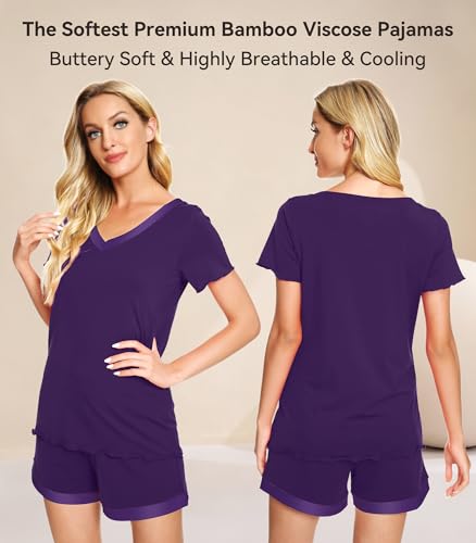 Image of WiWi Viscose from Bamboo Pajamas Set for Women Super Soft Short Sleeve Cooling Summer Plus Size Pjs Sets Sleepwear S-4X