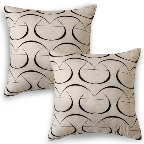 Image of HOKIPO 'Elira Series' Printed Quilted Cushion Cover for Sofa 22x22 Inches, Set of 2, Natural Beige Abstract Art (AR-6232-C4*2)