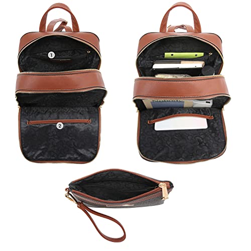 MKP Women Fashion Double Zipper Medium Backpack Purse PU Leather Ladies Travel Shoulder Bag Set 2Pcs