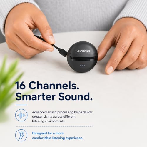 Image of Soundbright Mini | Premium Rechargeable Hearing Aid | Nearly Invisible with 3 Noise Cancelling Program (Mini Hearing Aid), Beige Color