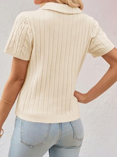 Image of Imily Bela Womens Polo V Neck Pullovers Lightweight Short Sleeve Cable Knit Sweater Business Casual Summer Tops 2025