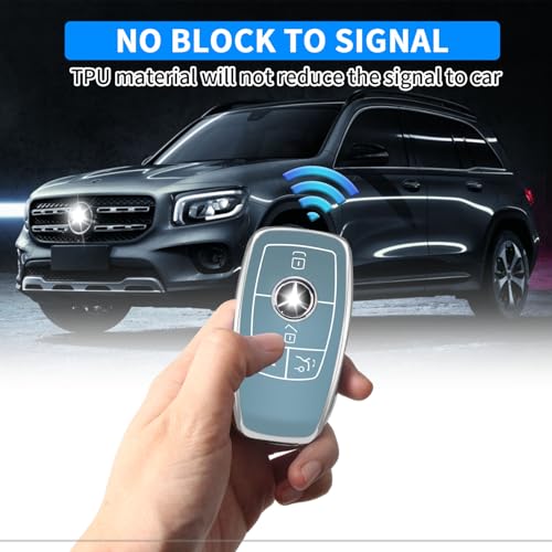Image of QBUC for Mercedes Benz Key Fob Cover with Keychain(Blue) | Compatible with Benz C E R S G S CLS CLK GLC ML GLE GLS SL SLR McLaren AMG Key