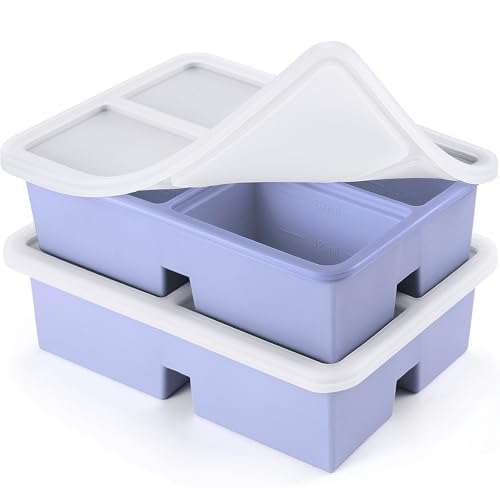 2 PACK 1 Cup Silicone Freezer Trays With Lid For Freeze & Store Soup, Broth, Leftovers, Microwave-safe Soup Freezer Container - Purple
