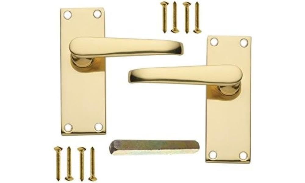 Merriway BH02096 Victorian Latch Handle Set, Polished Brass 113 mm