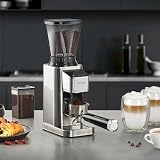 CASO BaristaChef Inox – elektryczny młynek do kawy, trwały stożkowy mechanizm mielący ze stali nierdzewnej, z uchwytem sitkowym, 48 precyzyjnych stopni mielenia, bez aromatu 450 obr./min, indywidualne