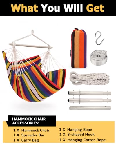 Image of ADVOKAIR Hammock Chair Swing, Heavy-Duty Hanging Rope Swing Seat Supports 500 Lbs, Ideal for Outdoor Patio, Backyard, Porch, Deck & Indoor Bedroom Use