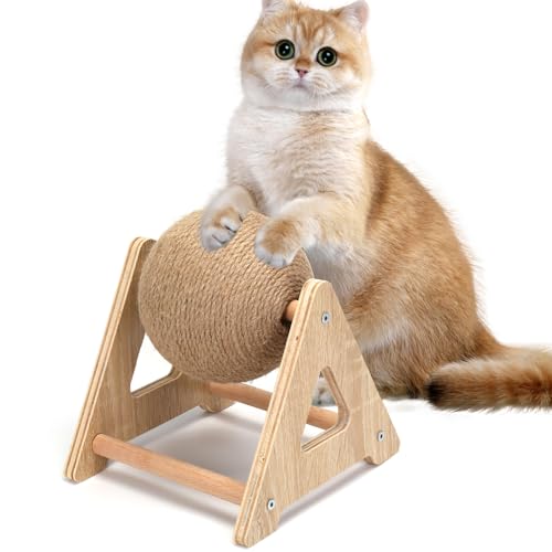 Outamateur Cat Scratcher Sisal Ball Toy Sisal Scratching Ball with Stable Stand Interactive Cat Exercise Toy Interactive Play Toys for Kittens Cats Small Pets