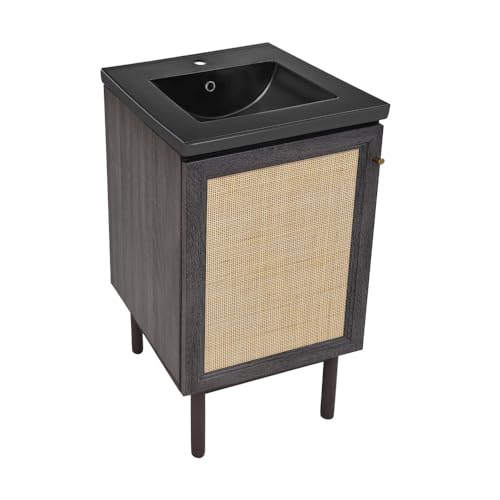Image of Swiss Madison Classe 18 in. Black Oak Bathroom Vanity with Black Ceramic Sink Top