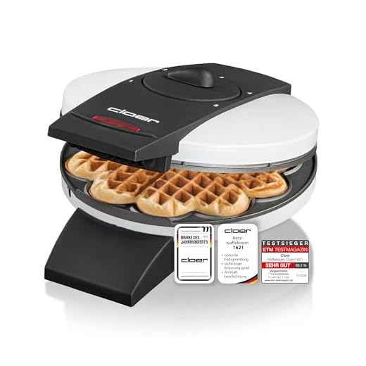 Cloer 1621 Waffeleisen für klassische Herzwaffeln, 930 W, Waffelgröße 15,5 cm, stufenlos wählbarer Bräunungsgrad, weiß, Metall