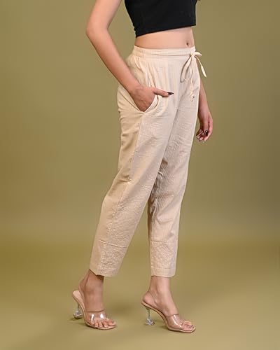 Image of Women Pure Cotton Kantha Dobby Dyed Pants