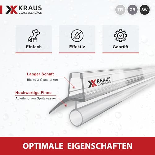 KRAUS Duschdichtung unten 6-8mm Glas 1m - Duschlippe Glastür Transparent – Ansicht 3