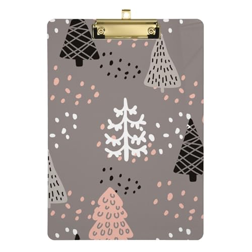 Motif sans couture Dessiné à la main Arbres de Noël Presse-papiers en vrac Panneau dur en plastique Taille légale Porte-bloc pour enseignant Portfolio...