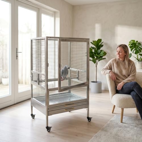 Yunhgft Groß Vogelkäfig & Papageienkäfig aus Edelstahl für Vögel, Mobile für Innen & Außen, Anti-Spritz Design, Länge 60 cm, Breite 50 cm, Höhe 106 cm-4