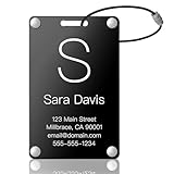 Personalized Luggage Tags: Custom Metal Luggage Tags for Suitcases, Backpacks and Bags with Your Personalized Text (Black)
