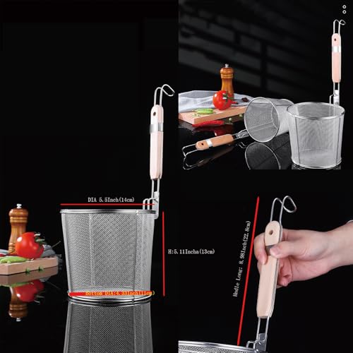 TENTA TENTA KITCHEN Stainless Steel Skimmer Strainer, Wire Skimmer with Spiral Mesh Bamboo Handle Spoon/Ladle for Spaetzle/Pasta/Chips(1pc, S size) - immagine 3