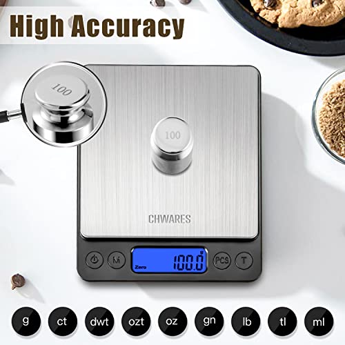 Food Scale, Chwares Kitchen Scale With Trays 3000G/0.1G, Small Scale With Tare Function Digital Scale Grams And Ounces For Weight Loss, Dieting, Baking, Cooking, Meal Prep, Coffee, Black #TOP1
