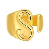[Suplight] 指輪 レディース k18金 リング ゴールド イニシャル S アルファベット フリーサイズ シンプル アクセサリー