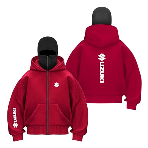 GTKRMXOB Sudadera con Capucha Y Pasamontañas con Estampado para Hombre De SU.ZU.K.I Ropa Deportiva con Cremallera Resistente Al Viento Sudadera De Retazos-HongS||XXL