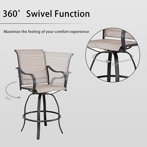 Image of LOKATSE HOME Bar Height Swivel Outdoor Chairs High Back Patio Stools with Arms Set of 2 for Lawn Backyard Garden Grey, Tesling