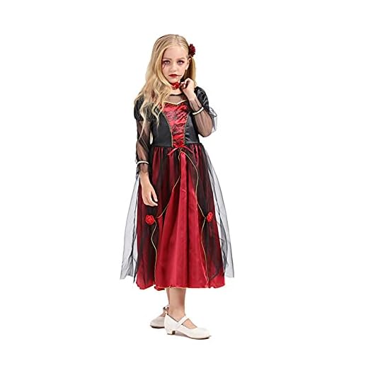 PUYEI Gåva torn häxkostym flicka vampyr prinsessa kostymer barn Halloween karneval karneval maskeraddräkter dracula cosplay utklädnad (M)