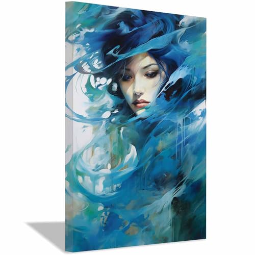 Toile femme éclaboussure bleue abstraite TERUEA pour salon chic et contemporain