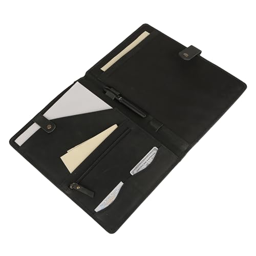 Image of KomalC Leather Portfolio Folder with Button Closure | Business Padfolio for Professionals | Vintage Organizer with Legal Pad Holder, Card Slots & Document Pockets (Black)