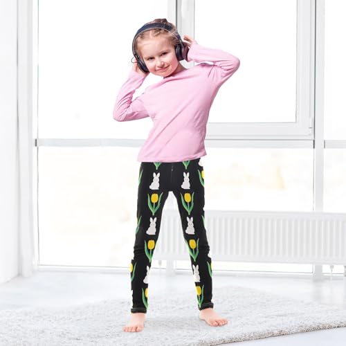 ALAZA Girls' Leggings Children's Yoga Pants Skinny Printed Dance Rabbit Yellow Tulip Comfortable 4T3