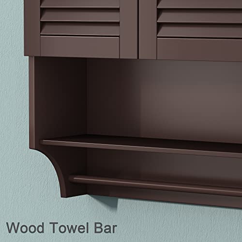 Choochoo Bathroom Wall Cabinet With Towels Bar, 23.6" L X8.9 W X29.3 H Mdf Material Medicine Cabinet, 2 Doors Over The Toilet Space Saver Storage Cabinet With Large Space, Espresso #TOP4