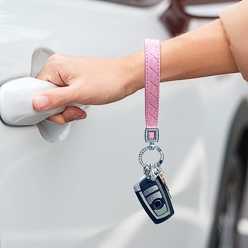 Image of OHKYOOT Leather Wristlet Keychain,Wrist Keychain Car Key Chain with 5 Key Ring and Anti-Lost D Ring