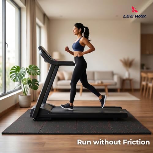Image of Leeway Gym Mats for Floor | EPDM (Set of 2, 10mm, 20 inchx20 inch) Black with Red Flecks| Gym Floor Mat Rubber for Heavy Workout | Matt for Home Exercise | | Yoga Rubber Tiles, Kids Rooms Heavy Duty Sheet